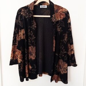 Vintage 90s Witchy Kimono Medium Petite Black Floral Fairy Grunge Dark Romantic